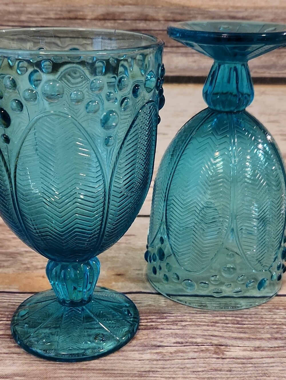 Set of 2 Turquoise Blue Bubble Textured Goblets